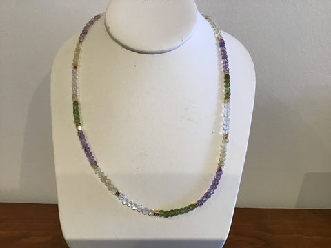 Aquamarine, citrin, amethyst, peridot gold necklace