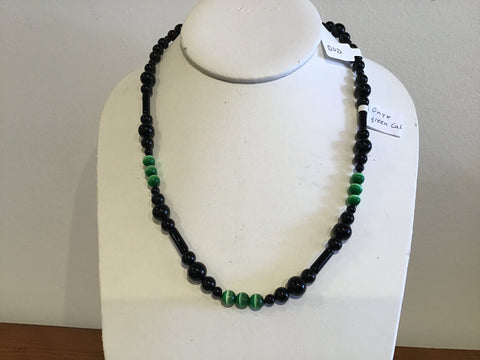 Onyx and green cats eye necklace