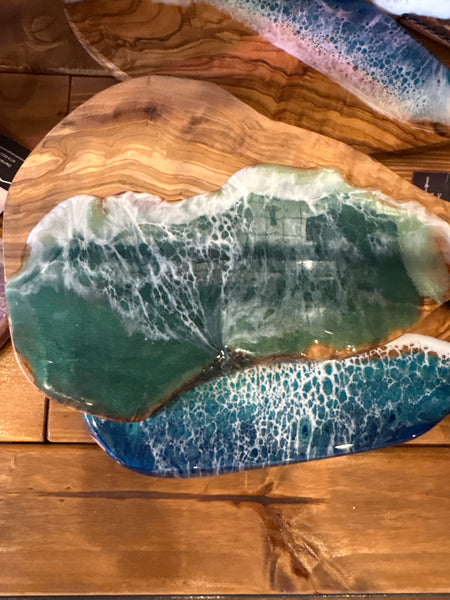 Ocean wave charcuterie board with handle