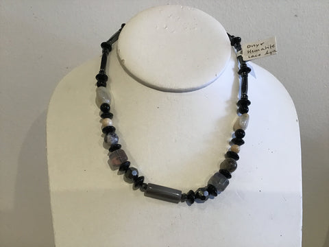 Onyx hematite lace agate necklace