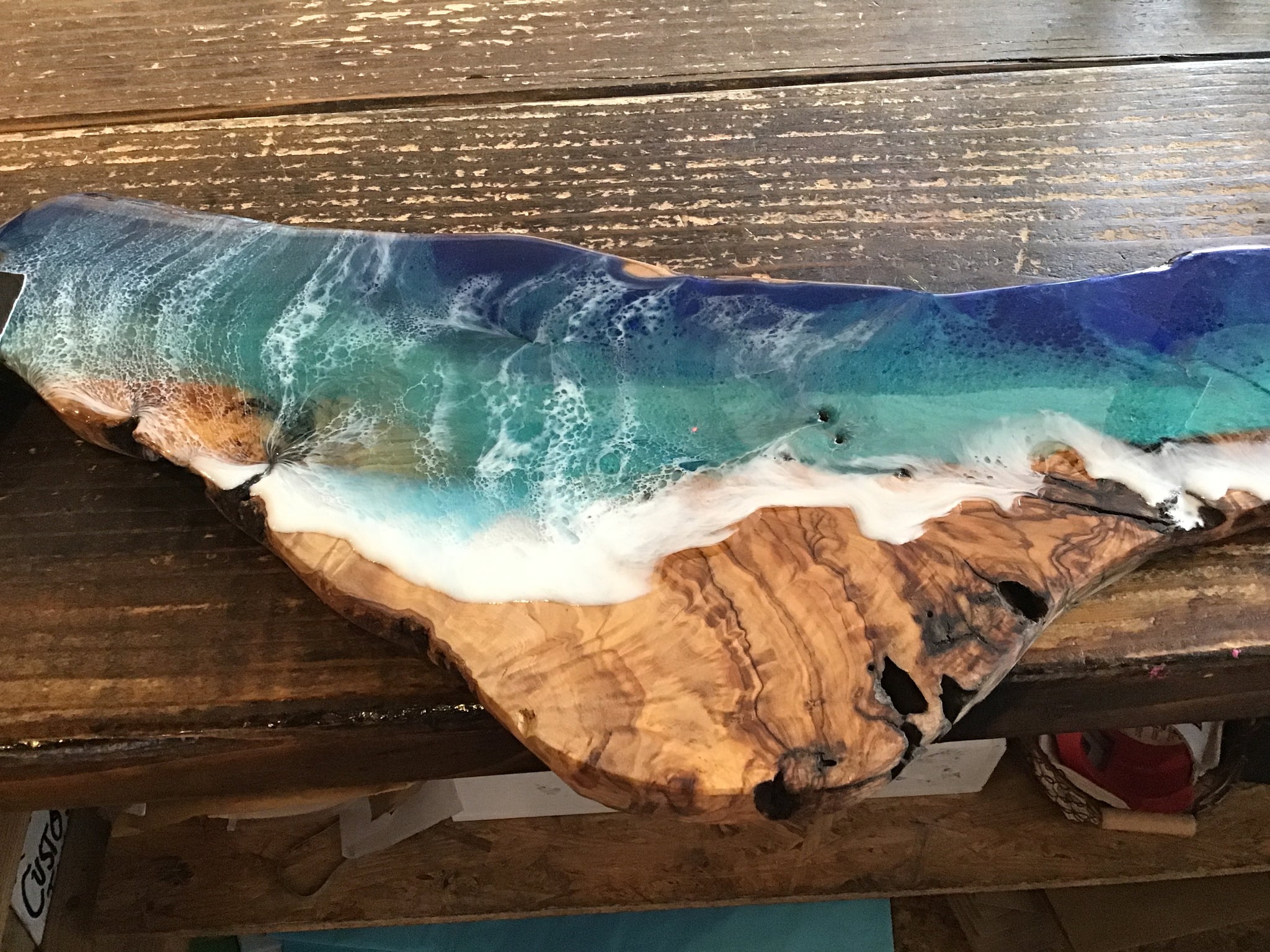 Ocean epoxy wood charcuterie board