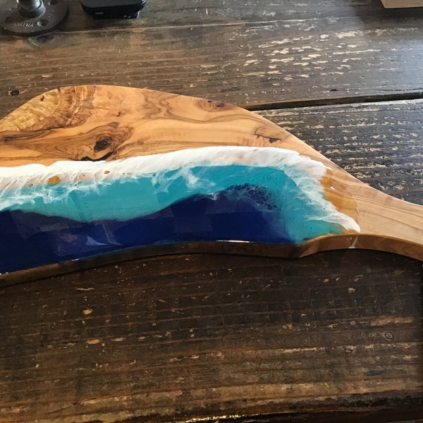 Ocean wave charcuterie board with handle