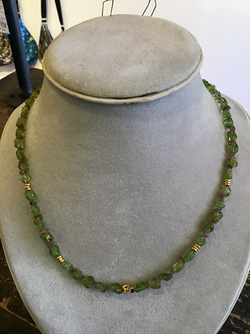 Peridot pink tourmaline necklace