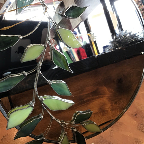 Stained glass leaf mirror