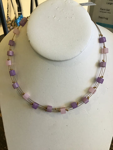 Purple Polaris cube gold hematite necklace