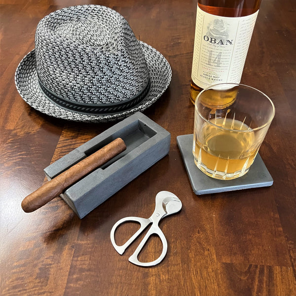 Concrete Single Cigar Ashtray and Coaster Set