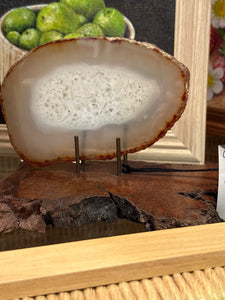 Agate Slice on Burl Wood Pedestal