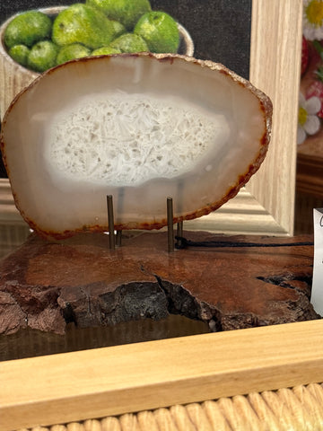 Agate Slice on Burl Wood Pedestal