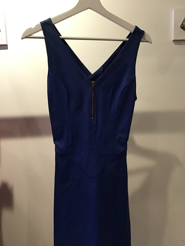 Blue 90s genuine leather cut out dress
