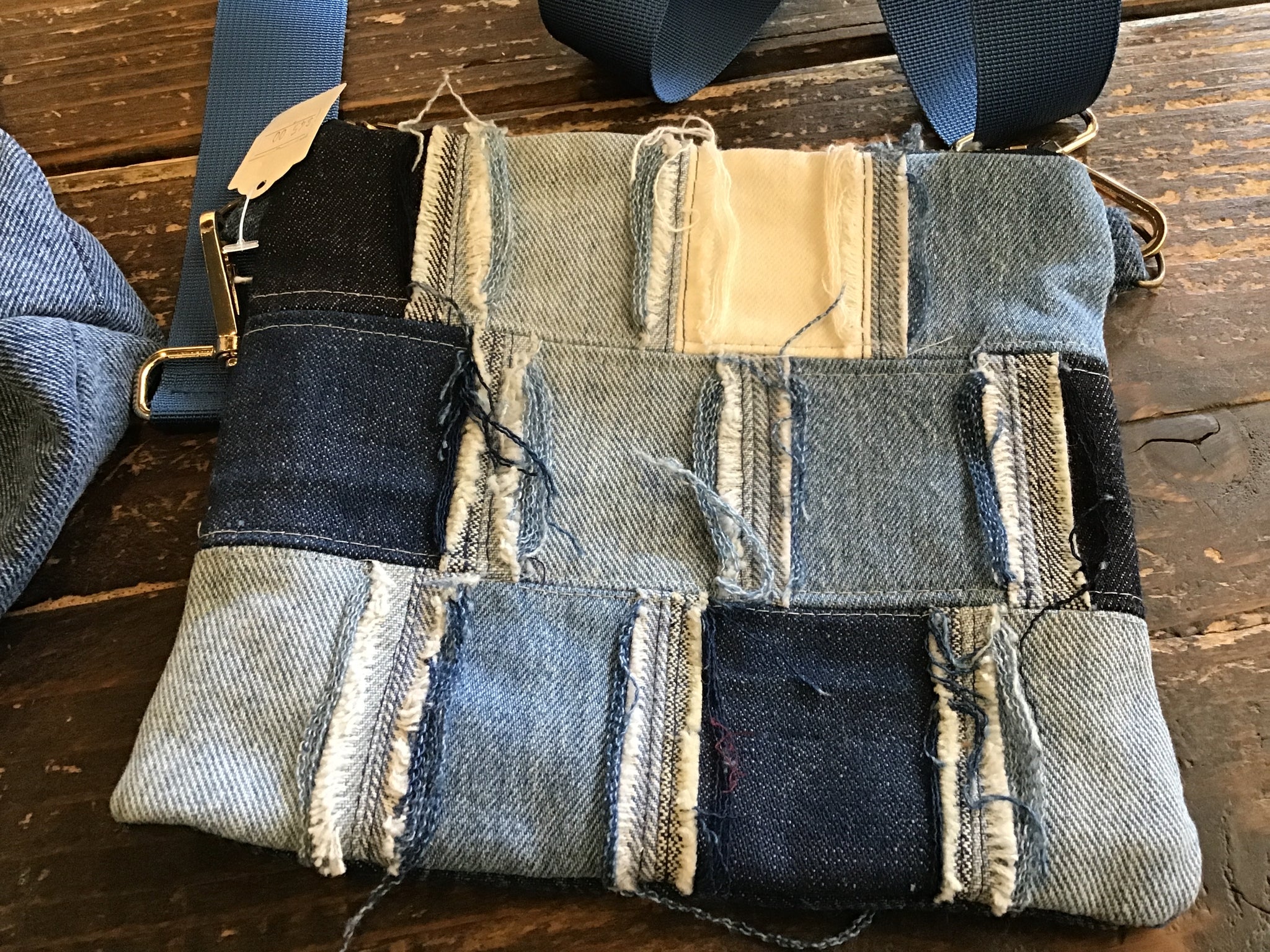Denim patchwork over shoulder bag
