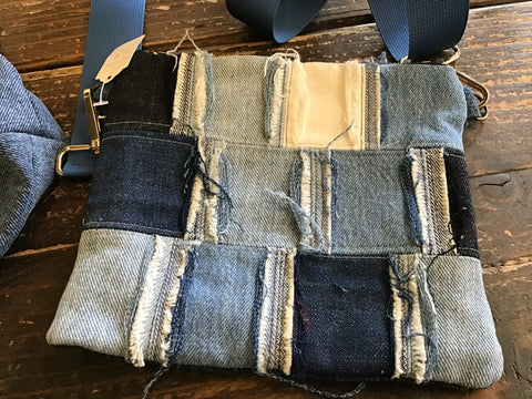 Denim patchwork over shoulder bag
