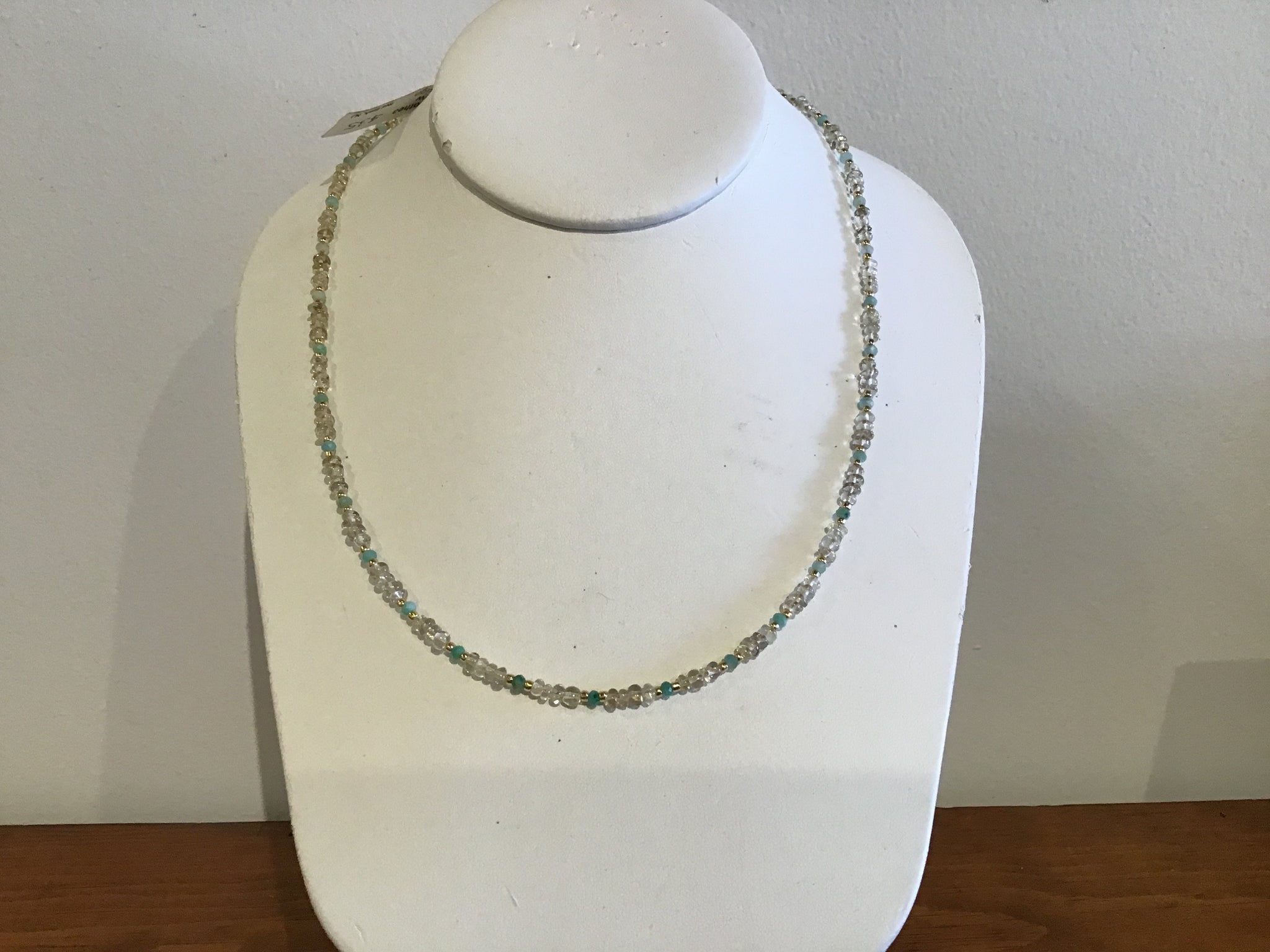 Lemon quartz Amazonite gold necklace