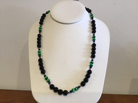 Obsidian green cats eye necklace
