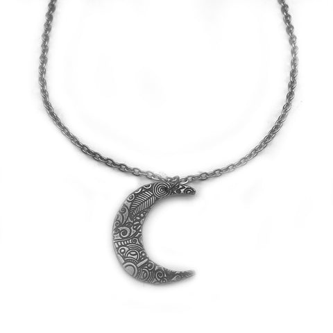 Sterling Silver Large Moon Necklace