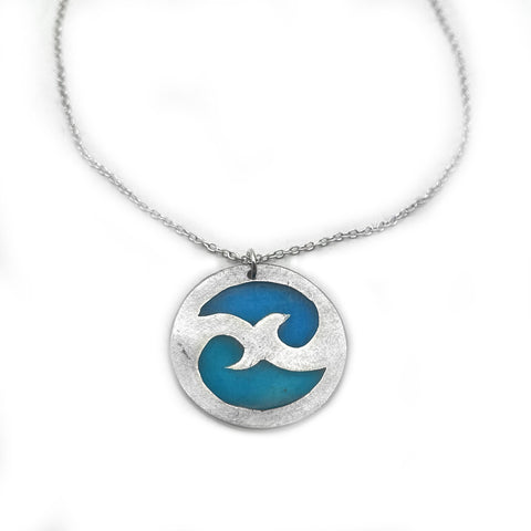 Blue Wave Necklace Surfer Jewelry, Beach Necklace Yin Yang Spiritual Jewelry