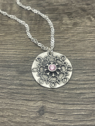 Snowflake Necklace with Pink CZ Gemstone