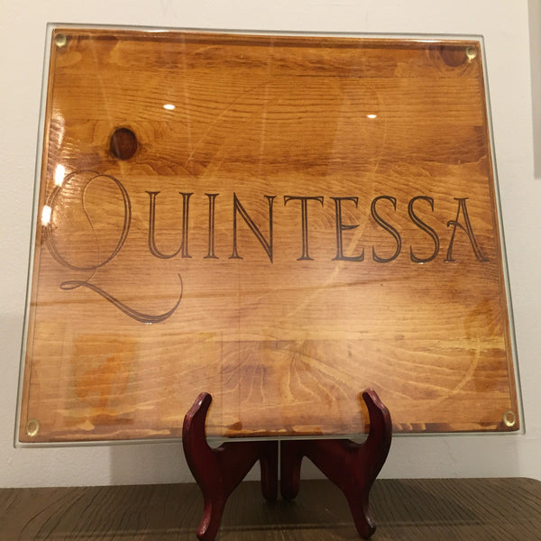 Quintessa wine themed placemat and cheese boards created by Satterfield Originals
