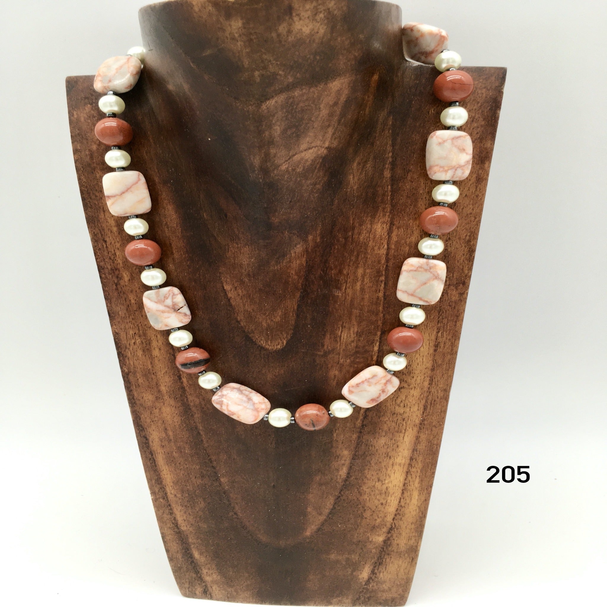 Marble, red jasper, hematite, glass pearls by Dorothea Drew Designs of Central NJ