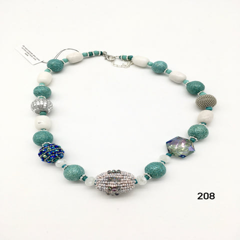 Wood composite, glass, crystal and silver-plated beads, white marble created by Dorothea Drew of central NJ