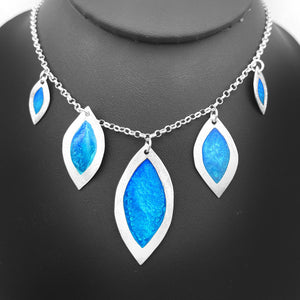 Sterling Silver 5 Tier Blue and Green Petal Necklace