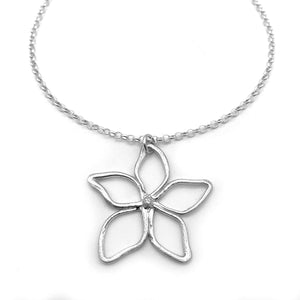 Flirty Hand Drawn Fine Silver Pointed Flower Necklace – Nature-Inspired