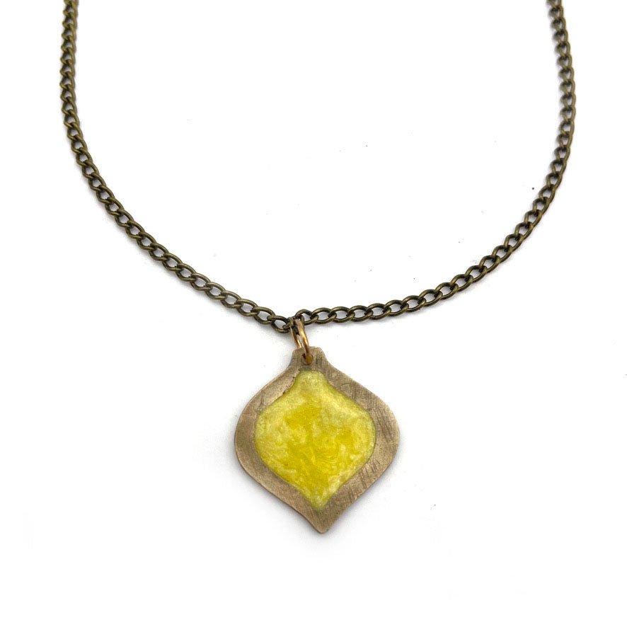 Bronze Necklace with Yellow Ornament Pendant