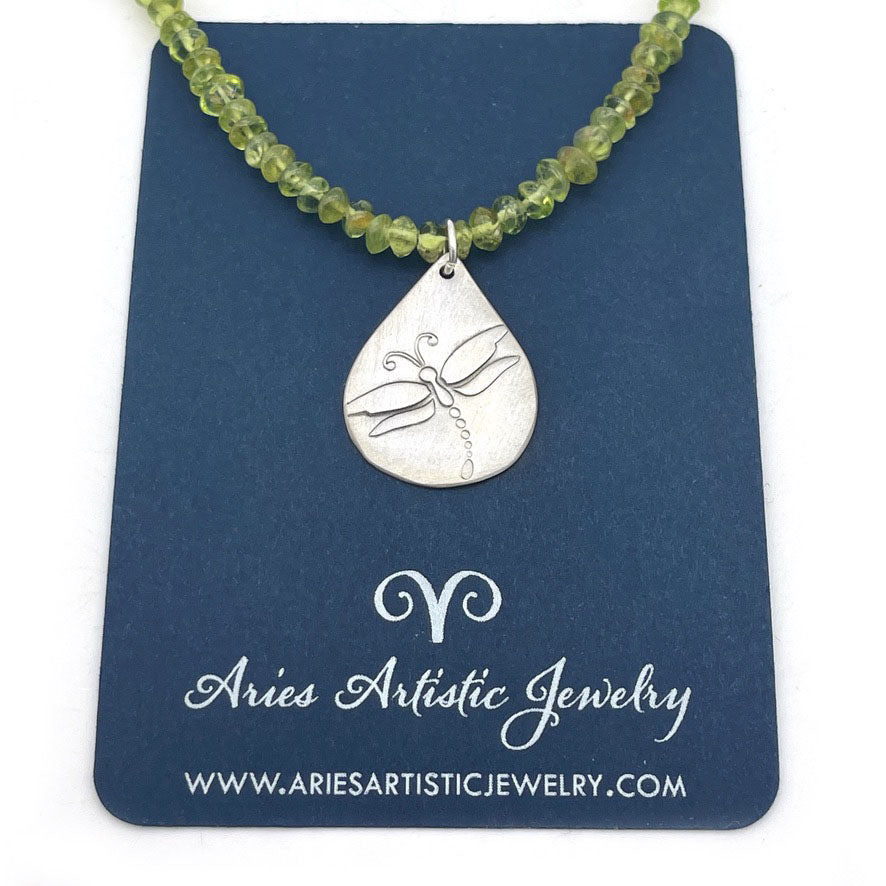 Dragonfly Necklace with Peridot Chain