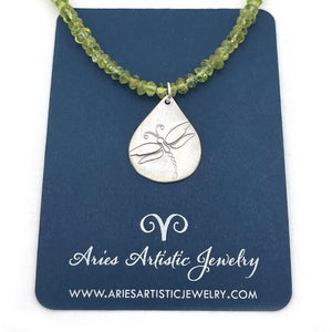 Dragonfly Necklace with Peridot Chain