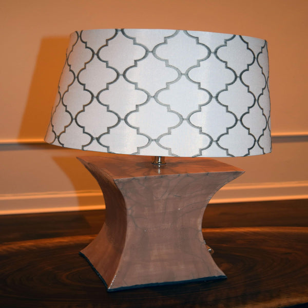 Raku fired handmade ceramic lamp with shade created by Jane Kleiman, Red Bank NJ 
