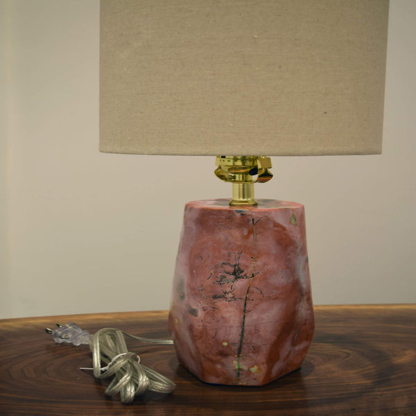 Small Saggar fired lamp with shade created by Jane Kleiman Red Bank, NJ