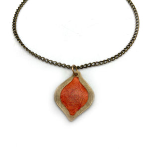 Bronze Necklace with Orange Ornament Pendant