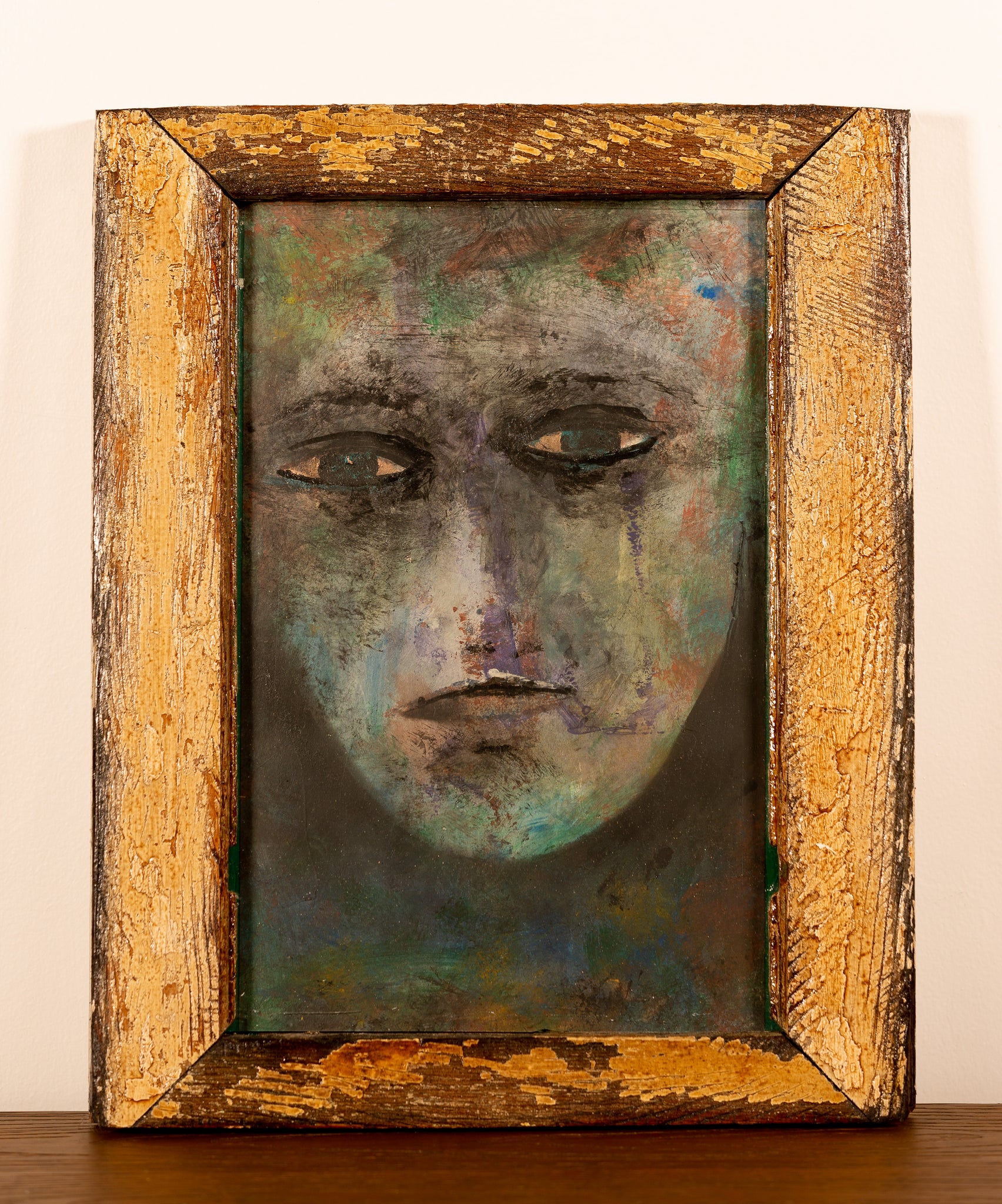 Rustic Wood Framed Face - Red Bank Artisan Collective jewelry art vintage recycled Artwork, Steve Schiro