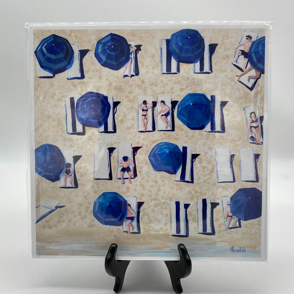 12 x 12 print Blue umbrellas from above by Life Arts Designs of Manasquan, NJ