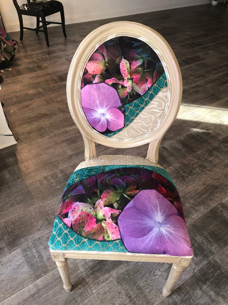 Up-Cycled Chair - Blueberry Hydrangea