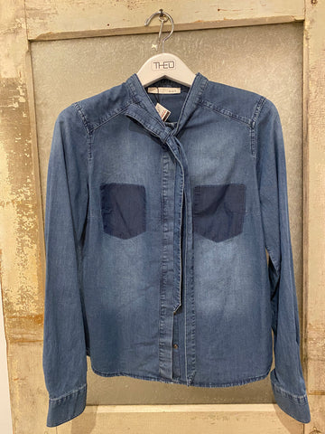 Oui Denim Blouse w/Tie