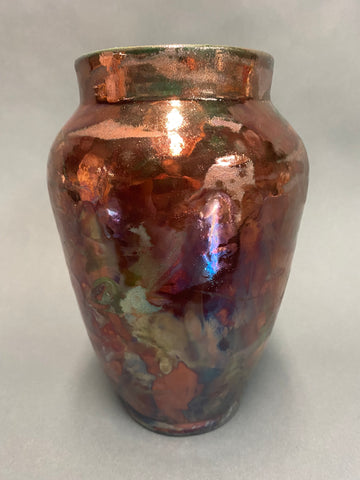 Bronze porcelain wheel thrown raku fired vase by Jane Kleiman Red Bank