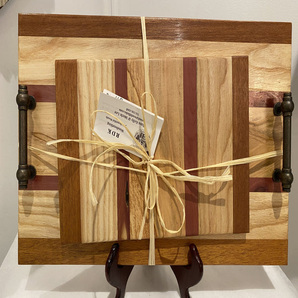 mixed word cutting board set with handles by NJ artist