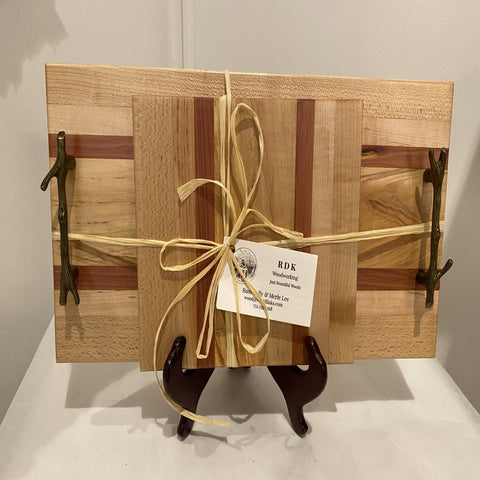 mixed word cutting board set with handles by NJ artist