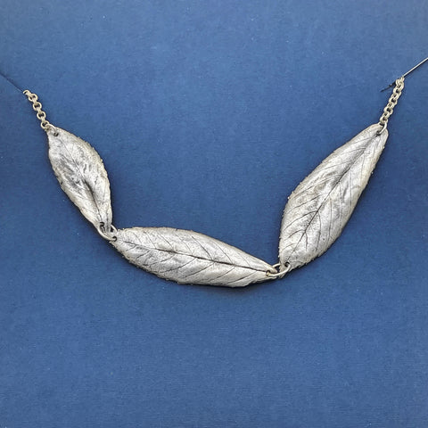 Three Horizontal Leaf Pure Silver Necklace