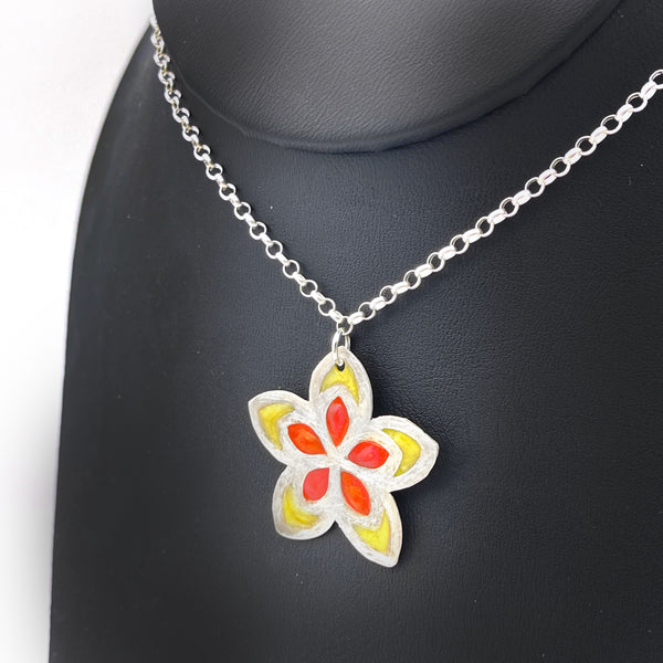 Sterling Silver Flower Pendant in Reds, Oranges and Yellows