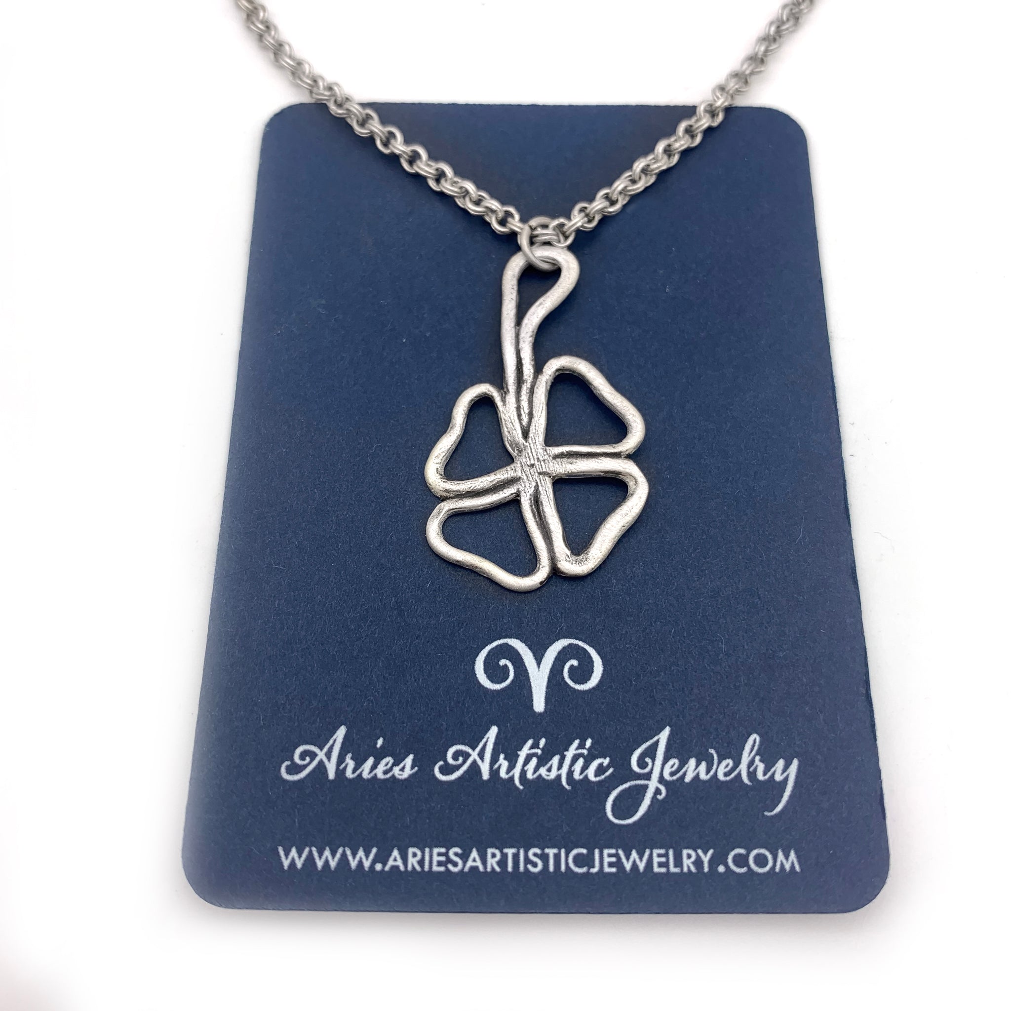 Sterling Silver Vertical Open Clover Leaf Necklace