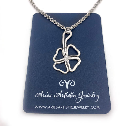 Sterling Silver Vertical Open Clover Leaf Necklace