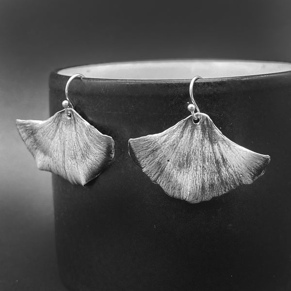 Silver Ginkgo Leaf Earrings Nature Jewelry