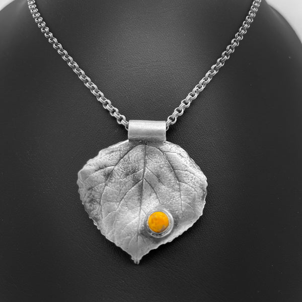 Aspen Leaf Necklace Nature Jewelry with Bumblebee Jasper Accent
