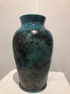 Large Blue/Black Raku Vase