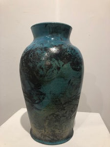 Large Blue/Black Raku Vase