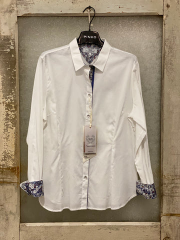 Vlt's by Valentina's  White Blouse w/Floral Cuffs