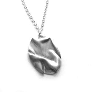 Fold Formed Silver Necklace Abstract Oval Pendant