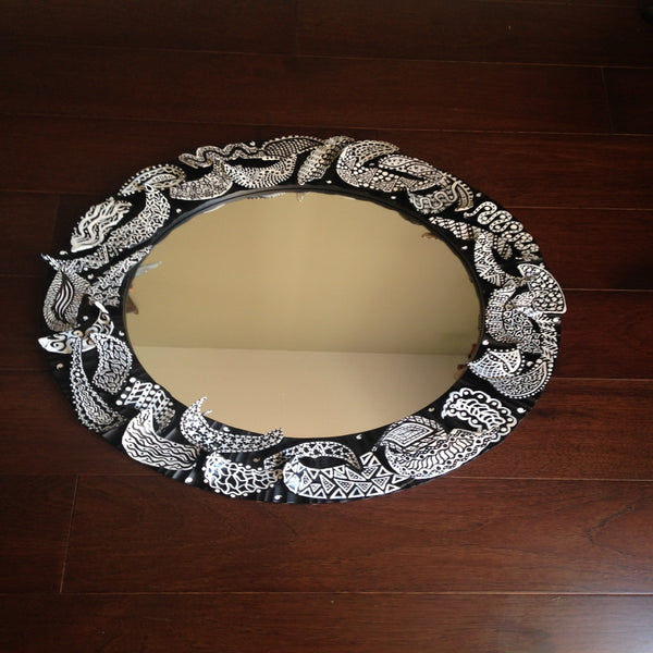 Black n white clam shell mirror created by NJ artist E! Designs