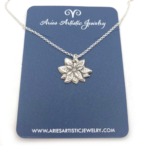 Sterling Silver Flower Pendant Poinsettia Jewelry